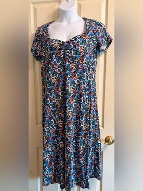 Seasalt Cornwall Sweetheart Neck Midi Dress in Teal and Pink Organic Cotton